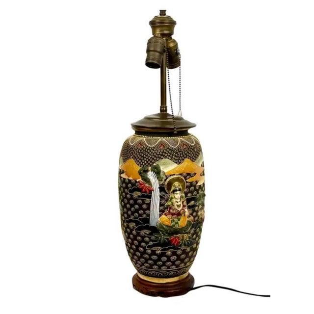 Mid 20th Century Japanese Satsuma Porcelain Vase Table Lamp For Sale - Image 5 of 9