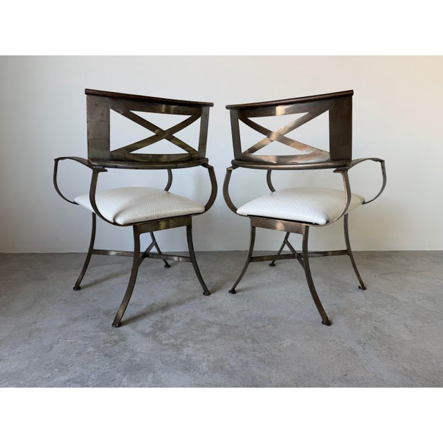 Vintage Shaver Howard Modernist Industrial Brushed Steel Armchairs – Pair For Sale - Image 4 of 12