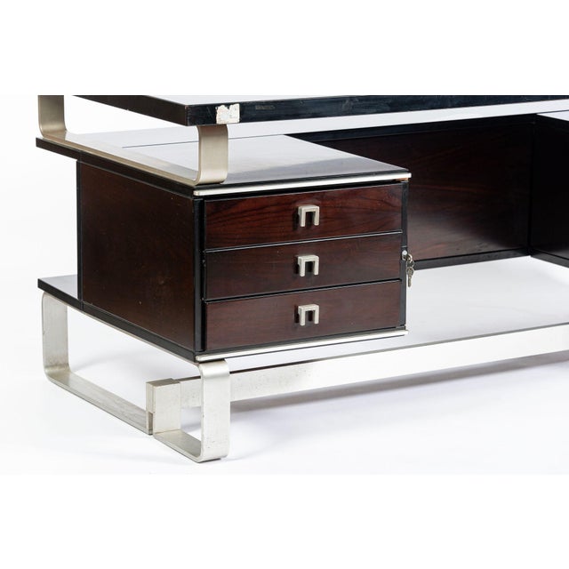 Wood Postmodern Italian Rosewood and Metal Writing Desk by Abbondinterni, 1970s For Sale - Image 7 of 17