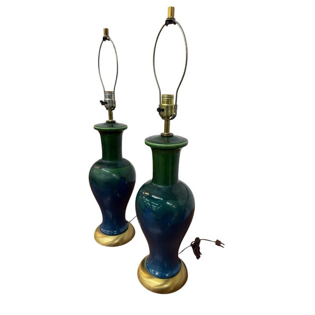 Mid-Century Modern 1960s Mid-Century Modern Royal Haeger Green/Blue Drip Lamps - Set of 2 - Working! For Sale - Image 3 of 7