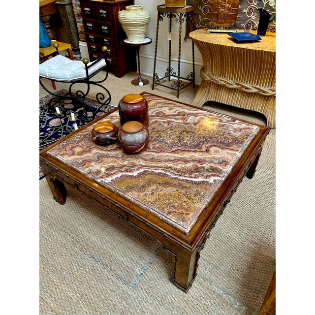 1960’s Burl-Wood Faux Bamboo and Stepped Marble Coffee Table | Chairish