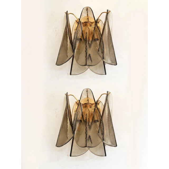 Modern Smoked-Fumè Rondini Murano Wall Sconces by Simoeng, Set of 2, in Exhibition Piece conditions. Designed from 2000 US...