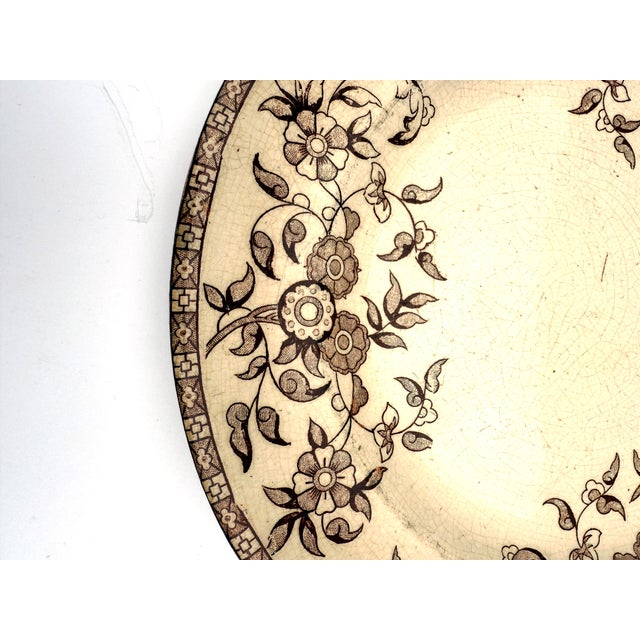 English Antique English Brown Transferware Plate – Asian-Inspired Floral For Sale - Image 3 of 5