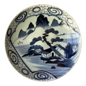 Antique Japanese Arita-Style Blue & White Porcelain Charger – Handmade, 13.25” Diameter