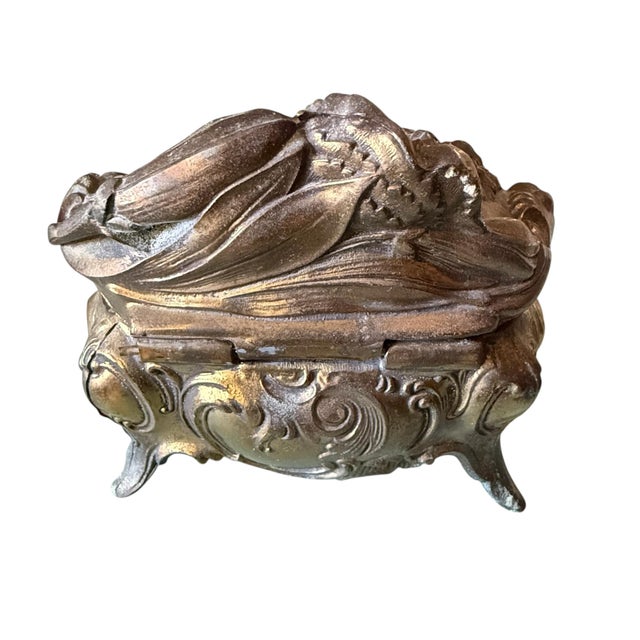 Art Nouveau Antique Art Nouveau Jewelry Casket With Floral Repoussé Relief For Sale - Image 3 of 8