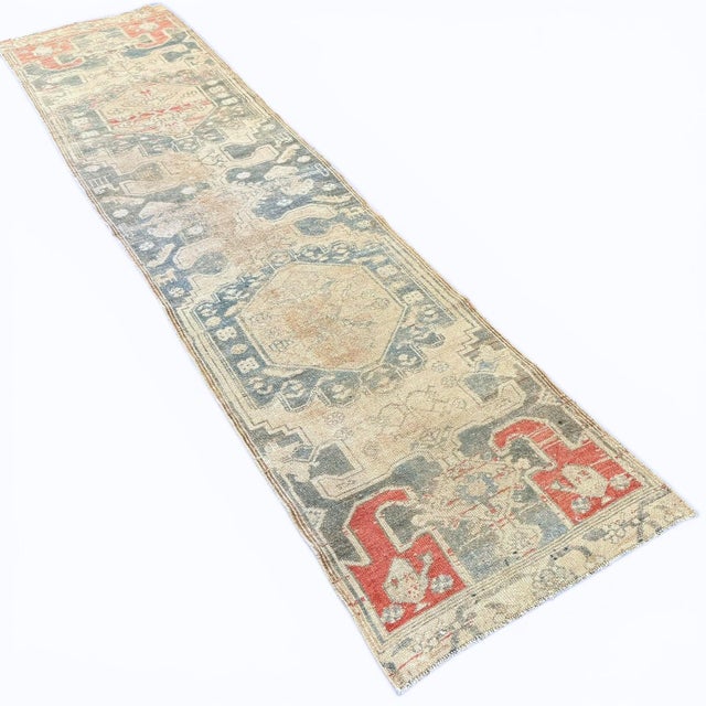 Persian Antique Faded Persian Runner| Medallion Design | 3x9 For Sale - Image 3 of 4