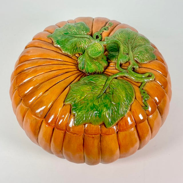1989 Vintage Americana Folk Art Boho Chic Pumpkin Soup Tureen, Halloween & Thanksgiving. For Sale - Image 9 of 15