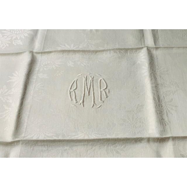 Antique French Chrysanthemum Damask Linen Dinner Napkins, Monogrammed Rmr, Set of 6 | C. 1910 For Sale - Image 4 of 18