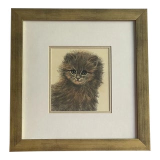 Ooak Cat Kitten Hand-Colored Pastel Lithograph Art Signed Gatterbauer Framed #8 For Sale
