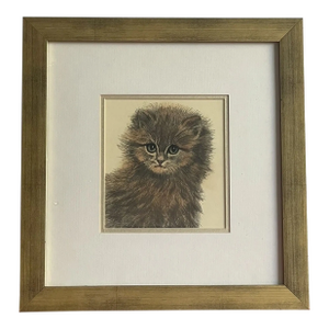 Ooak Cat Kitten Hand-Colored Pastel Lithograph Art Signed Gatterbauer Framed #8