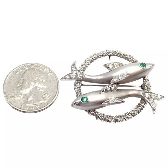 Cartier 18k White Gold Platinum Diamond Emerald Zodiac Pisces Fish Brooch Pin/Pendant. Can also be worn as a pendant on...