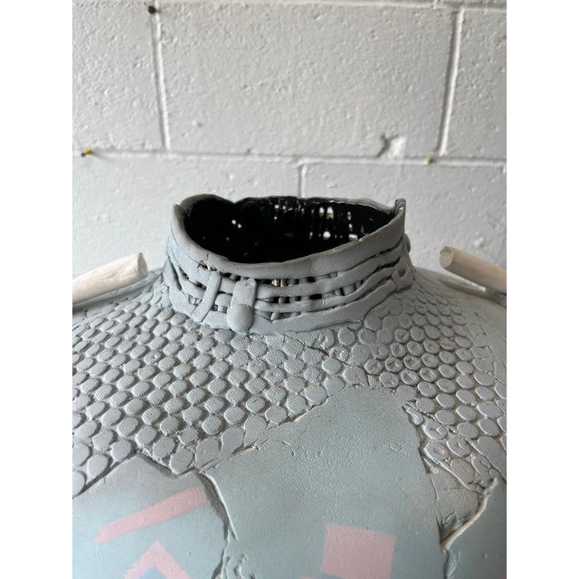 Celadon Monumental Gail Markiewicz Hand Built Sculptural Ceramic Vessel, Signed For Sale - Image 8 of 11