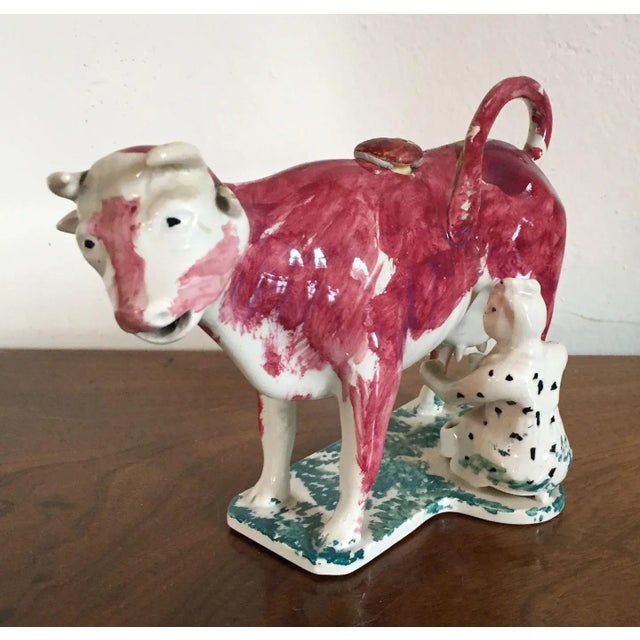 19th Century 19th Century English Pearlware Pink Luster Cow Form Creamer For Sale - Image 5 of 11