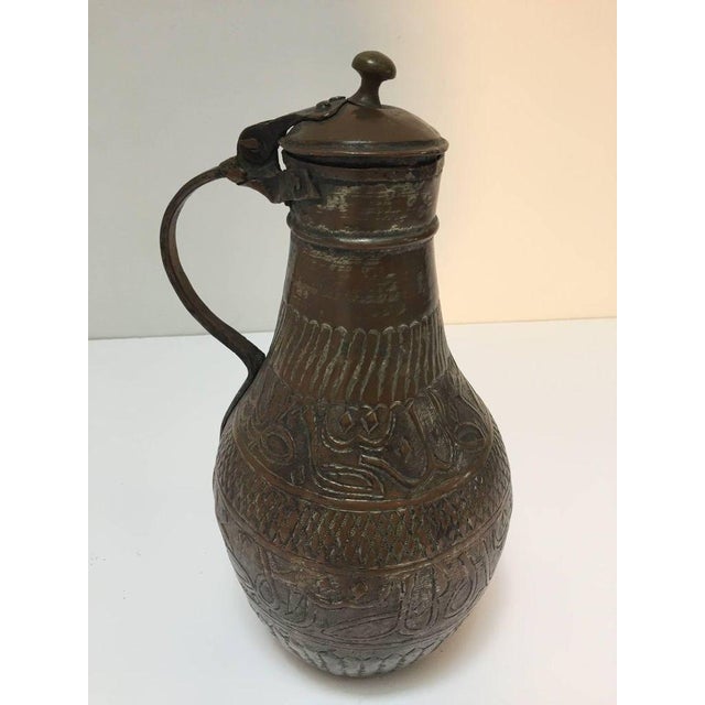 Antique Middle Eastern Tinned Copper Ewer 19th C. For Sale - Image 4 of 7