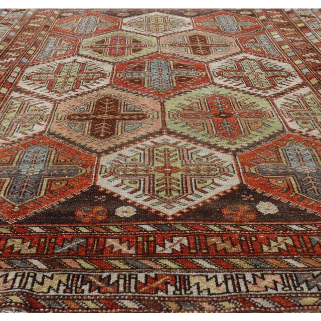 Antique Persian Tribal Motif Design With Crosses Bakhtiari Rug in Multi Colors 4'7 X 6'5 For Sale - Image 10 of 12