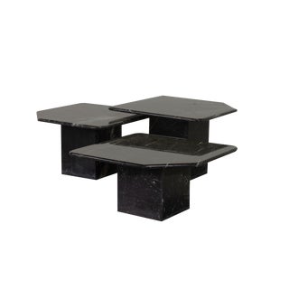 Black Carrara Marble Side Tables with Oblique Angles, Italy, 1970s, Set of 3 For Sale