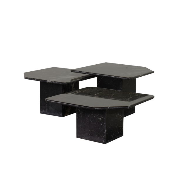 Black Carrara Marble Side Tables with Oblique Angles, Italy, 1970s, Set of 3 For Sale