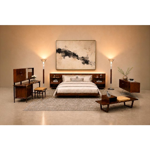 Mid-Century Modern Pair of “Torchierre” Floor Lamps in Rosewood, Crystal & Metal, Unknown, 1950s For Sale - Image 3 of 12