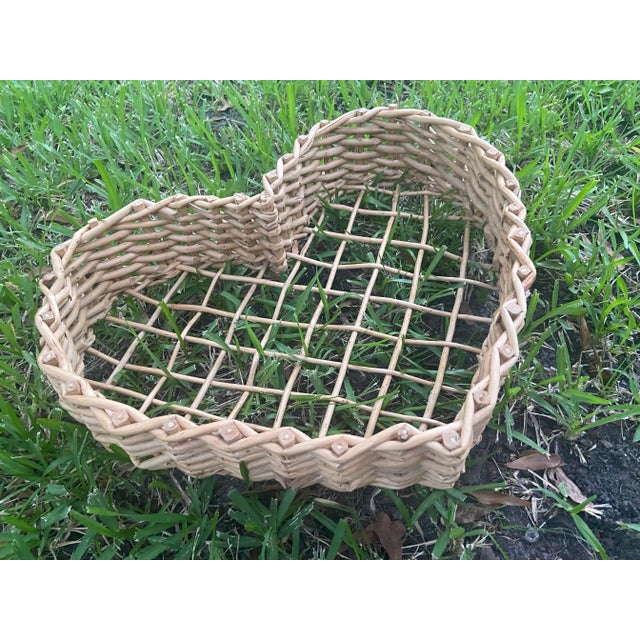 Natural Bohemian Handmade Rattan Heart Shaped Basket, Wall Decor For Sale - Image 4 of 12