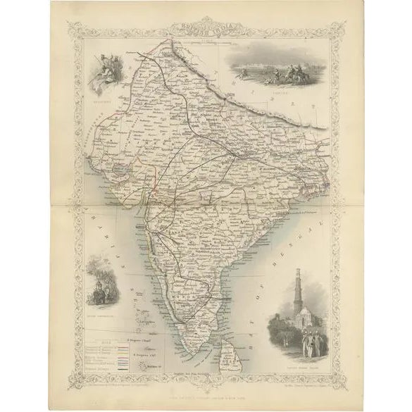 Map of India with Cultural and Natural Vignettes, 1851 For Sale