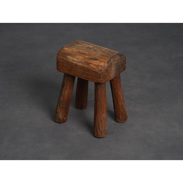 Brutalist Robust Primitive Wood Stool, Europe, 1970s For Sale - Image 3 of 9