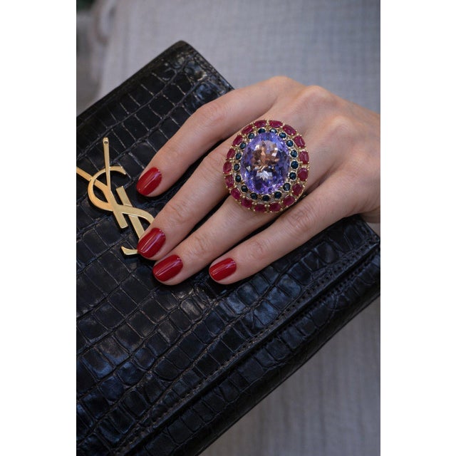 Bochic “Capri” Vintage Ruby, Amethyst & Multi Sapphire Ring - 18K Gold & Silver For Sale - Image 11 of 11