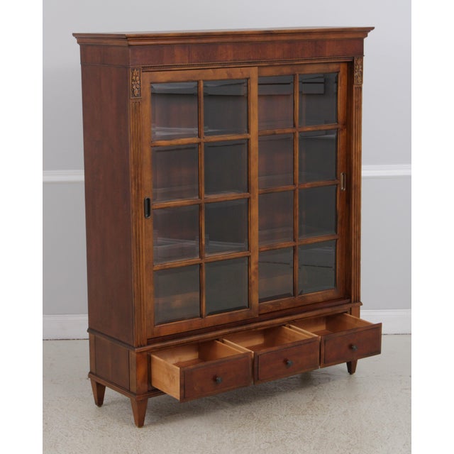 Wood Ethan Allen Sliding Door Bookcase Cabinet For Sale - Image 7 of 18