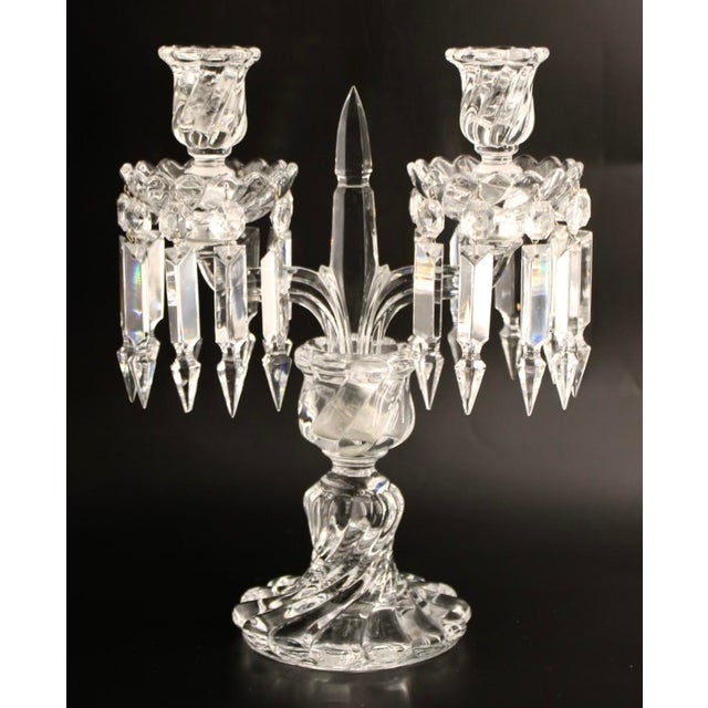 BACCARAT France Crystal Bambous Tors 2-Light Candelabra Lustre, Signed Excellent condition with no chips or cracks. 12...