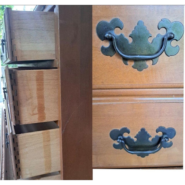 Antique Gov Winthrop Drop Front Secretary Desk Maple 4 Drawer Slant Front Chippendale Style For Sale - Image 9 of 13