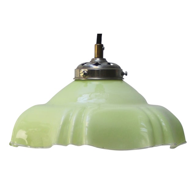 French Green Opaline Glass Pendant Lamp For Sale