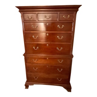 1990s Estate Stickley Chippendale Style Cherry Chest on Chest Bedroom Dresser For Sale