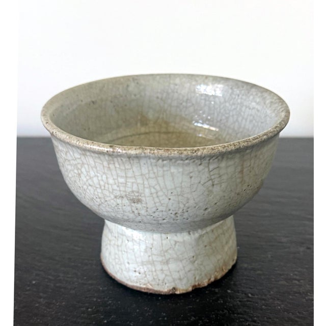 Mid-Century Modern Early Korean White Ceramic Stem Bowl Joseon Dynasty For Sale - Image 3 of 16