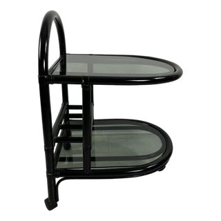 Mid-Century Italian Roberti Bamboo Bar Cart with 2 Smoked Glass Tops, 1960s For Sale