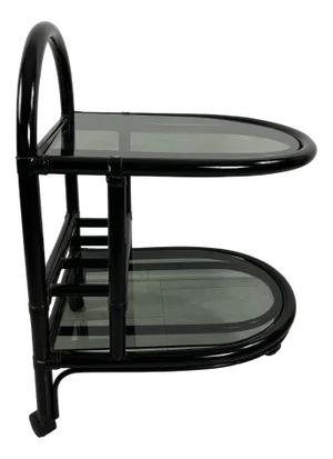 Mid-Century Italian Roberti Bamboo Bar Cart with 2 Smoked Glass Tops, 1960s