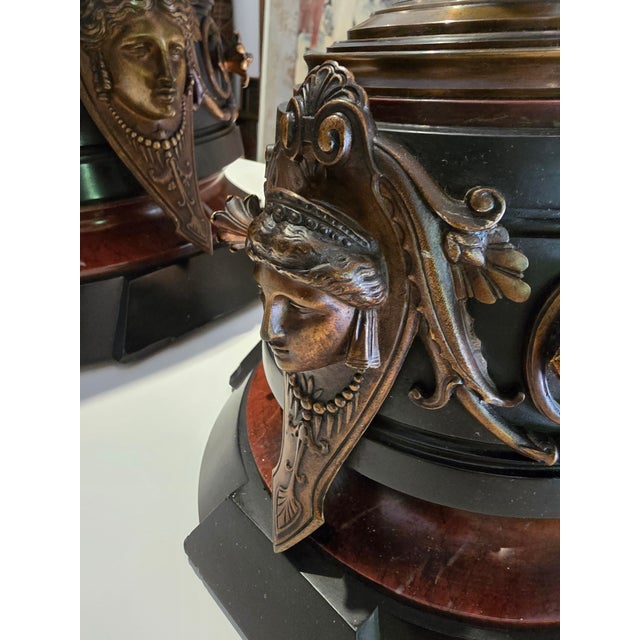 Antique Grand Palace Signed Bronze Clock Set For Sale - Image 9 of 18