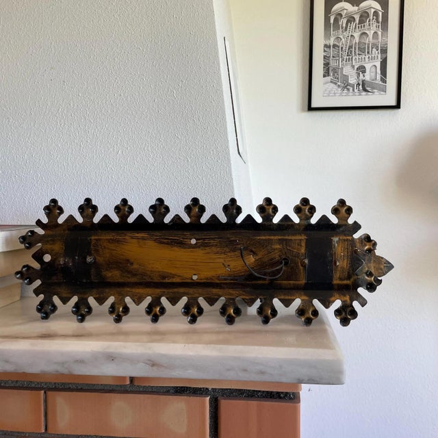 Brown Portuguese Gothic Style Wall Sconce in Wrought Iron with Amber Glass Lampshade, 1960s For Sale - Image 8 of 9