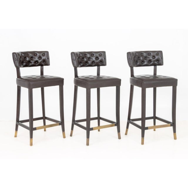 Brabbu Brabbu Chocolate Leather Bar Stools, 3 For Sale - Image 4 of 9