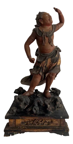 Japanese Lacquered and Gilt Wood Buddhism Statue from Edo Period