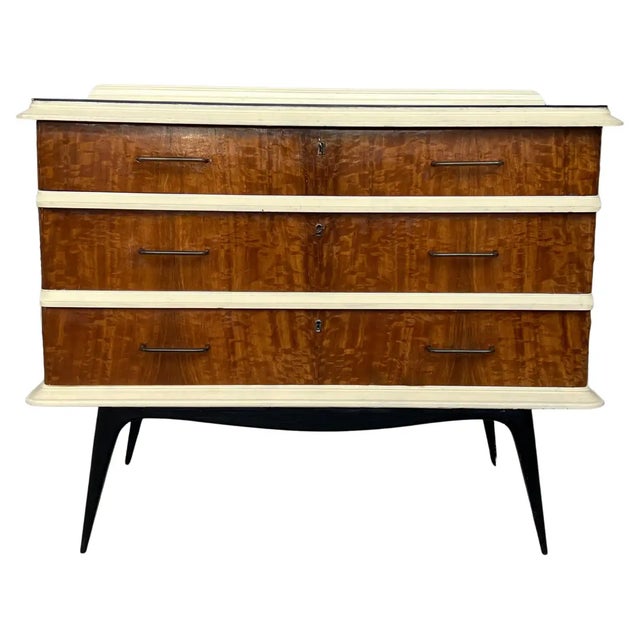 Mid Century Modern Chest of Drawers or Commode in Wood/Cream With Black Legs For Sale - Image 9 of 9