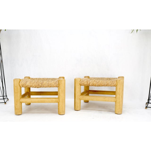Tan Pair of Heavy Thick Solid Chestnut Legs Rope Seats Benches Stools Mint! For Sale - Image 8 of 12