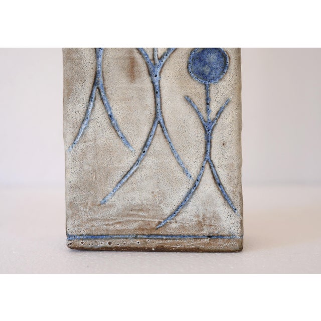 1970s Vintage Signed Studio Pottery Double Spout Fat Lava Vase With Abstract Flowers For Sale - Image 5 of 10