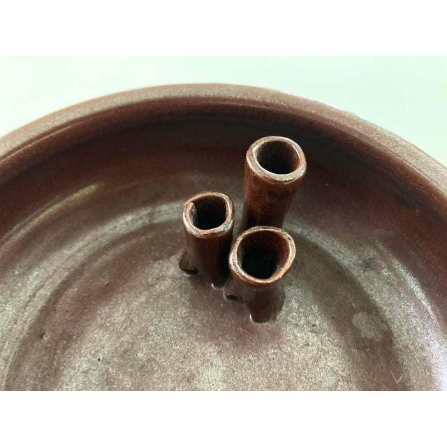 Hand Crafted and Signed Glazed Ceramic Ikebana Flower Bowl For Sale - Image 4 of 10