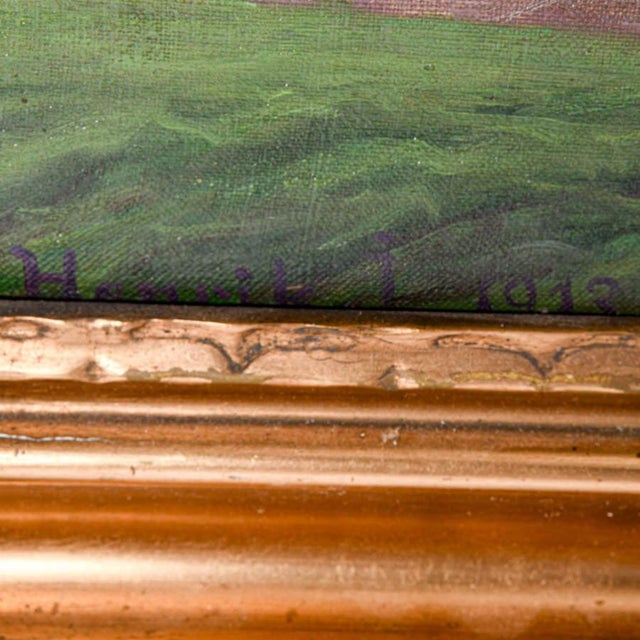 Early 20th Century Early 20th Century Framed Signed Henrik Gamst Jespersen "The Water Garden" Oil on Canvas For Sale - Image 5 of 13