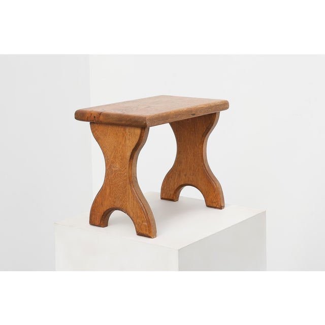 Rustic Hand-Carved Oak Wooden Stool, France, 1890s For Sale - Image 3 of 11