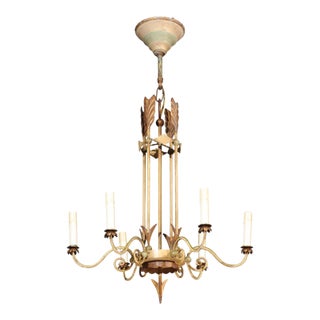 Elegant Neoclassical Six-Light Chandelier in Gilt Iron For Sale
