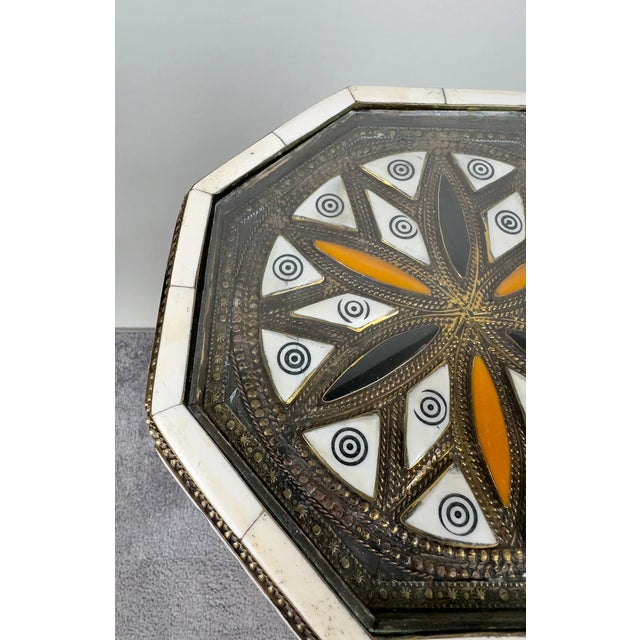 Bronze Moroccan Handmade Bronze Inlay Octagonal Side Table For Sale - Image 8 of 12