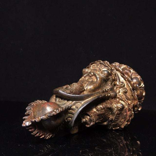 Late 19th Century Late 19th Century Gilt Bronze Three-Faced Buddha Statue, Saha Trinity, 1.6kg For Sale - Image 5 of 9