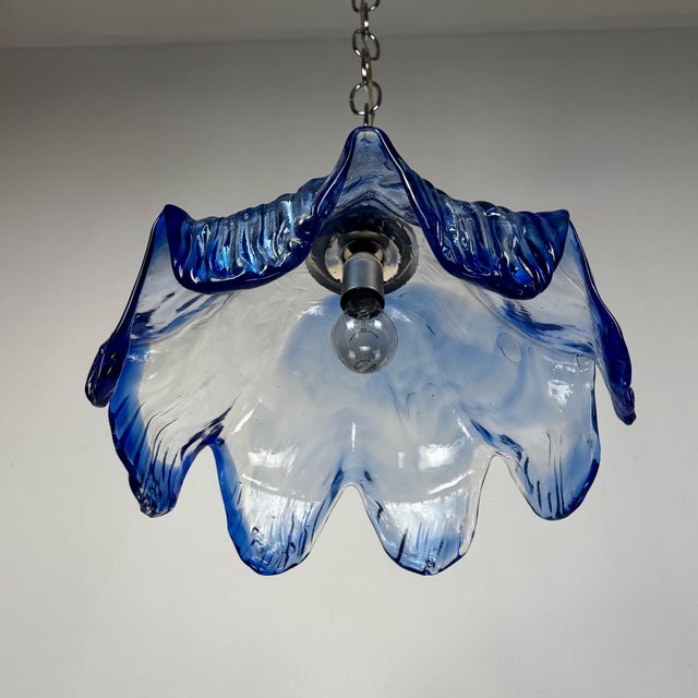 Mid-Century Blue Murano Glass Pendant Lamp in the style of Mazzega, Italy, 1970s For Sale - Image 4 of 11