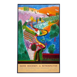 David Hockney Vintage 1988 Lithograph Print Framed Large Museum Exhibition Poster " Nichols Canyon " 1980 For Sale