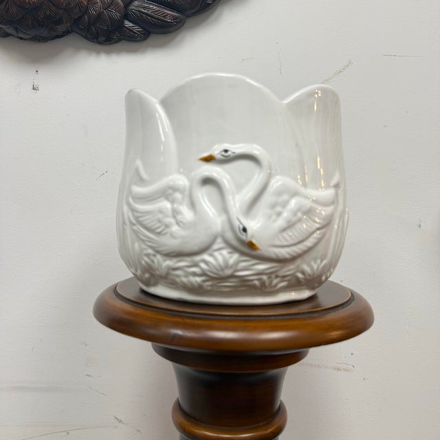 White 20th Century Portuguese White Ceramic Swan Planter For Sale - Image 8 of 9